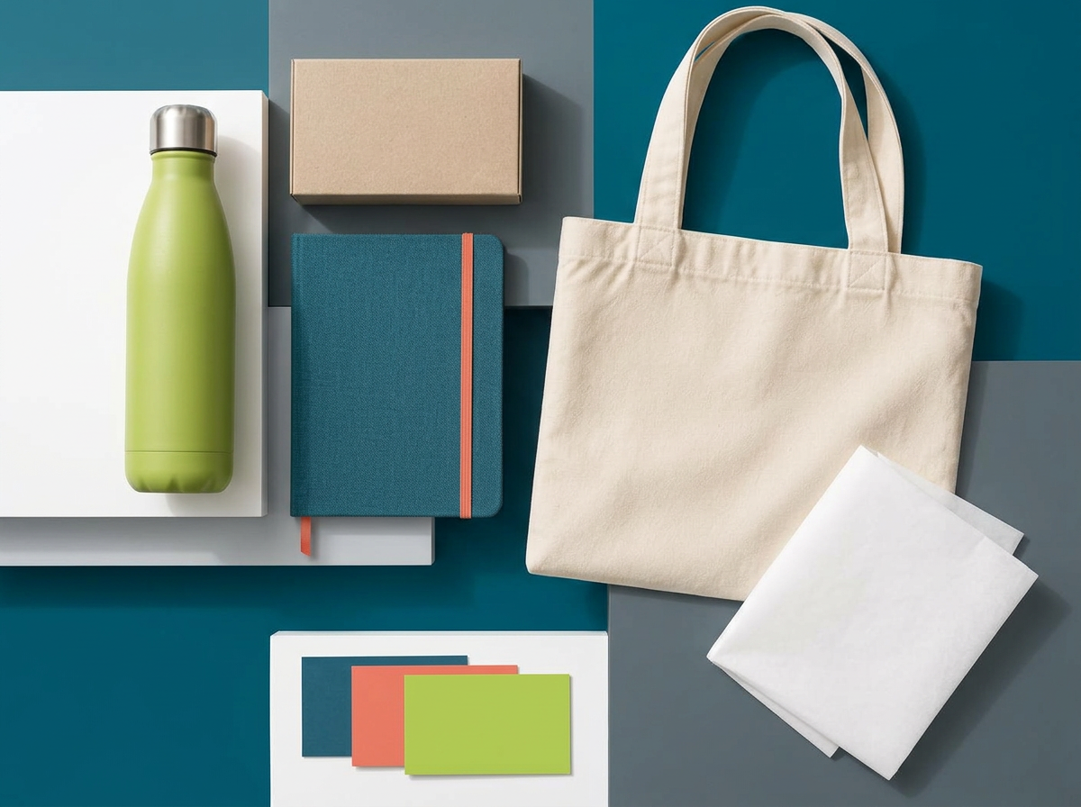Kit corporativo seleccionado con termo, libreta, tote bag y empaque